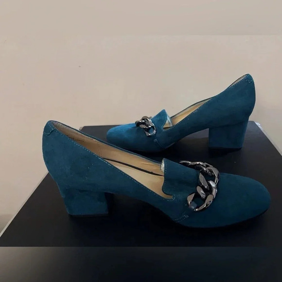 Nine West suede Y2K block Heel penny loafers academia fall office chunkyheel - Picture 2 of 6